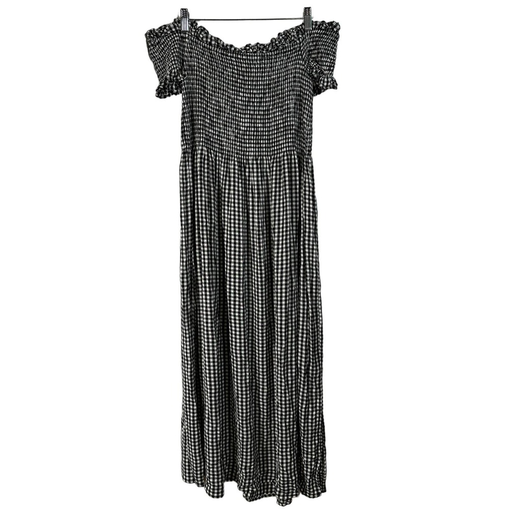 BARDOT Checkered Off the Shoulder Midi Dress Large